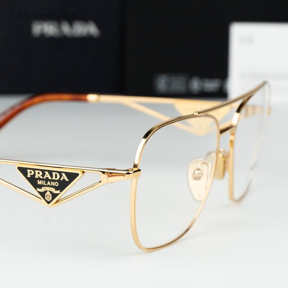 Prada Women Eyeglasses Gold Demo Rectangle PRB50V 5AK1O1 NEW AUTHENTIC - Picture 4 of 8